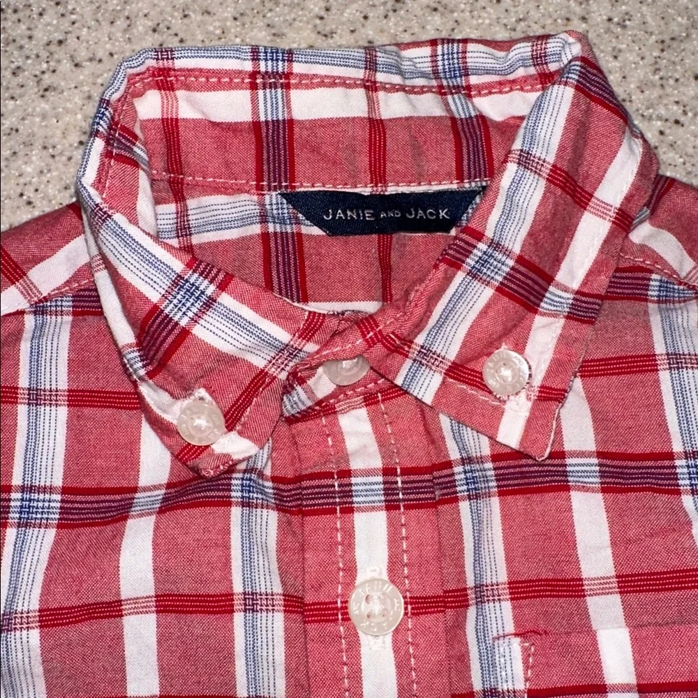 Janie and Jack Red Plaid Button down Collared dress shirt and Pants 6-12 months